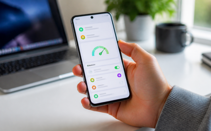 Celular Android sendo otimizado para melhorar a velocidade