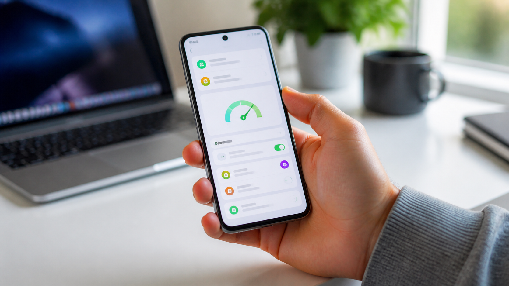Celular Android sendo otimizado para melhorar a velocidade