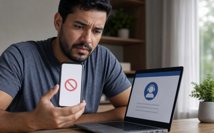 Usuário buscando recuperar acesso a uma conta de mensagens bloqueada